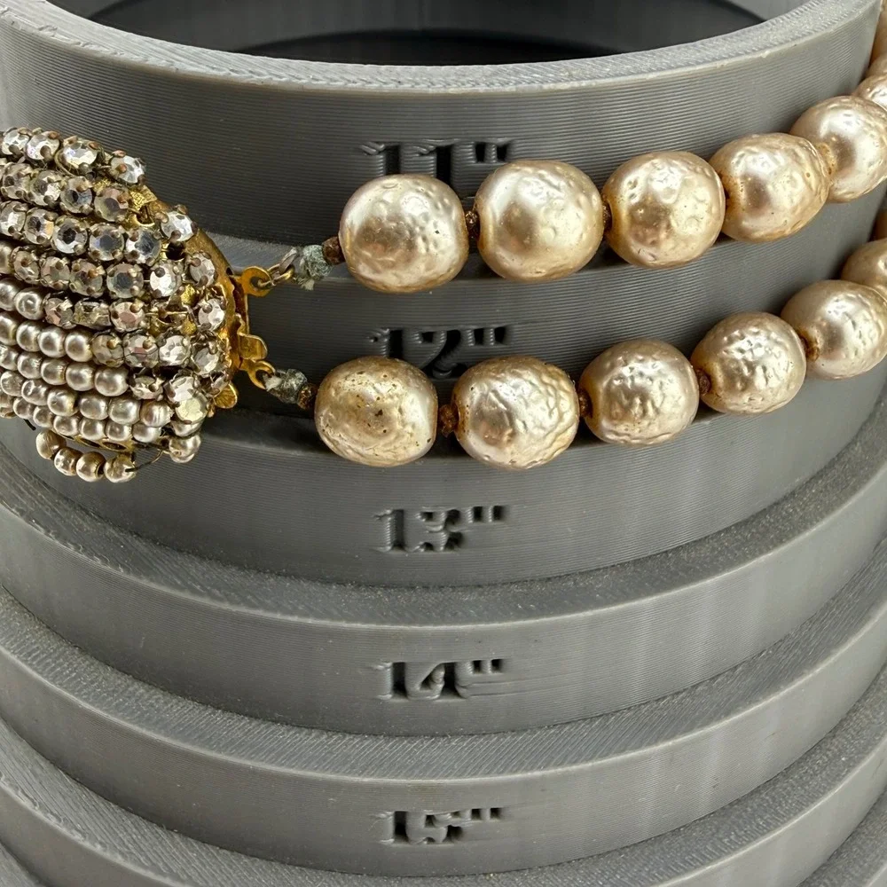 Vintage Miriam Haskell Necklace Gold Tone Faux Pearl Rhinestone Clasp 13